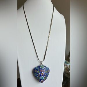Chinese Export Ornate  Vintage Colorful Enamel Cloisonne Oriental Heart Pendant